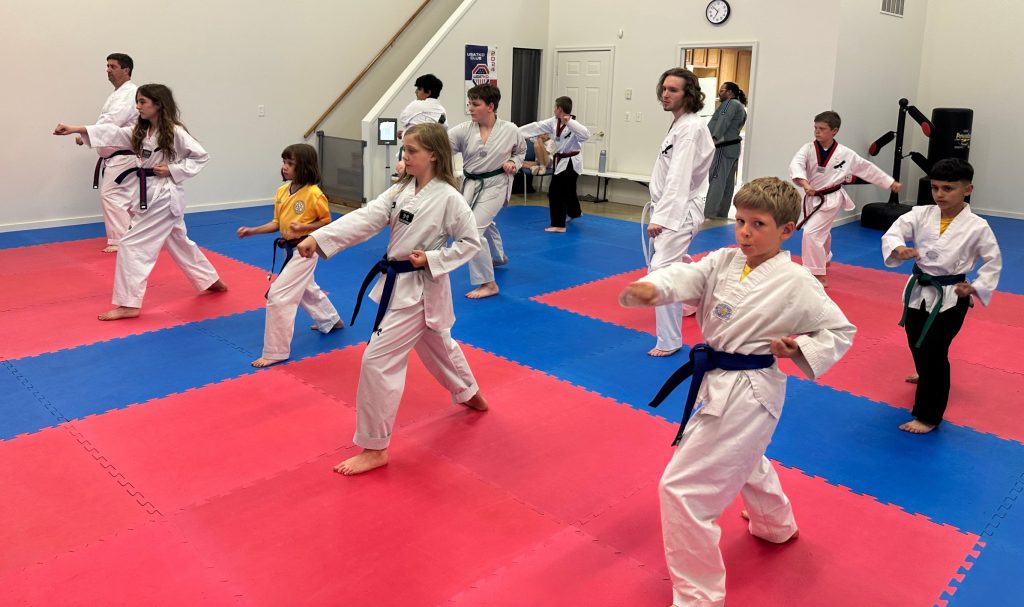 Intermediate Taekwondo students training